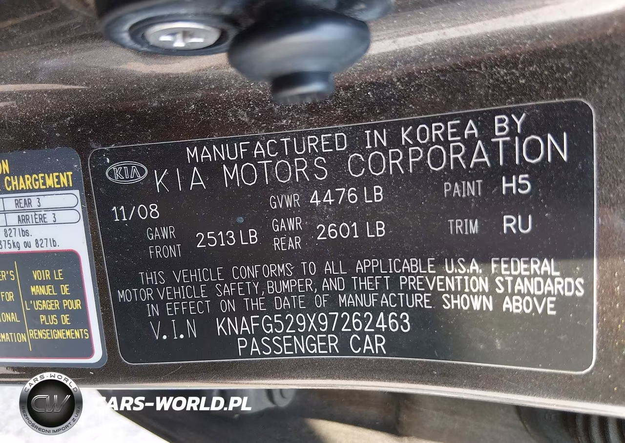 KIA RONDO BASE VIN:KNAFG529X97262463 - 9