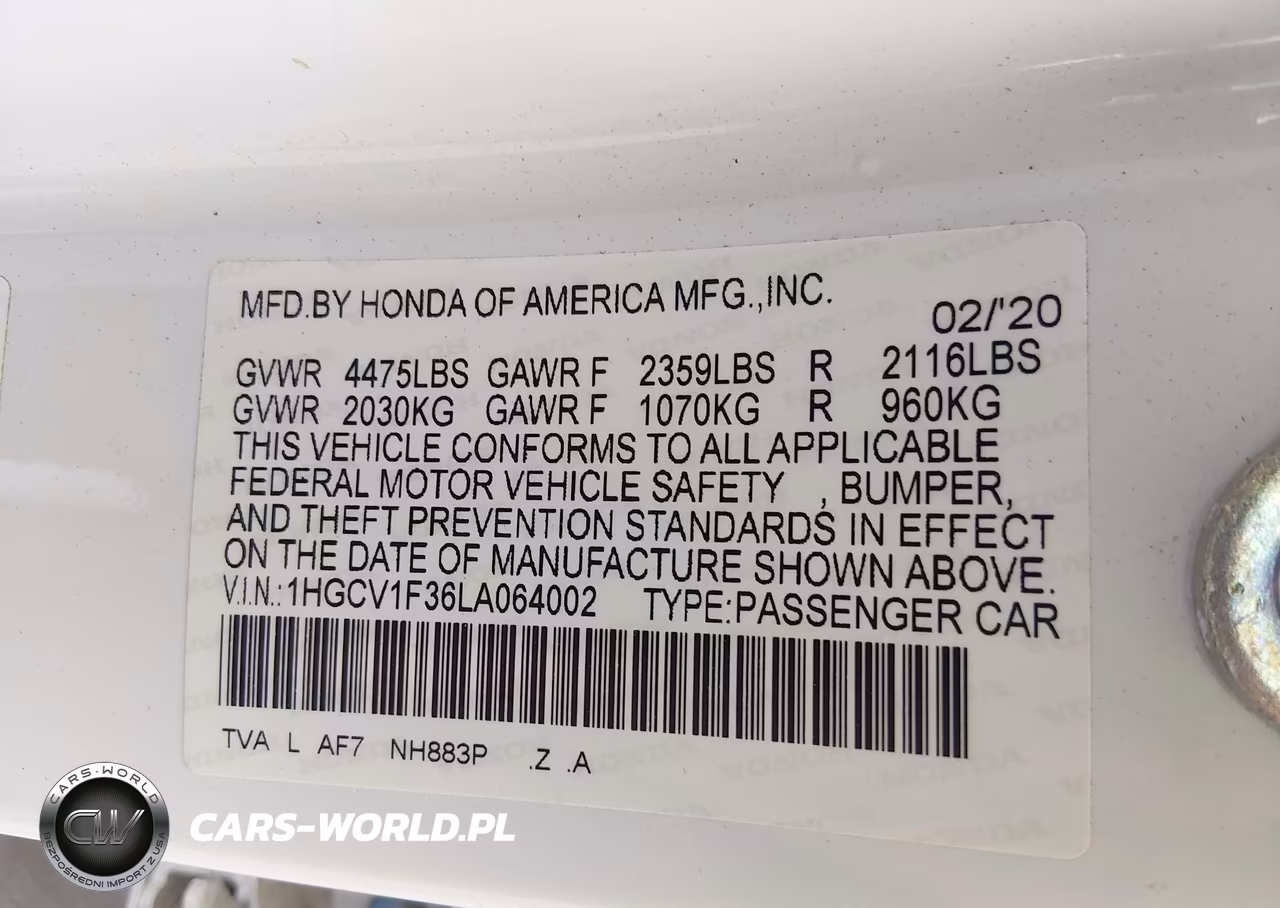 2020 Honda Accord Sport VIN:1HGCV1F36LA064002 - 9