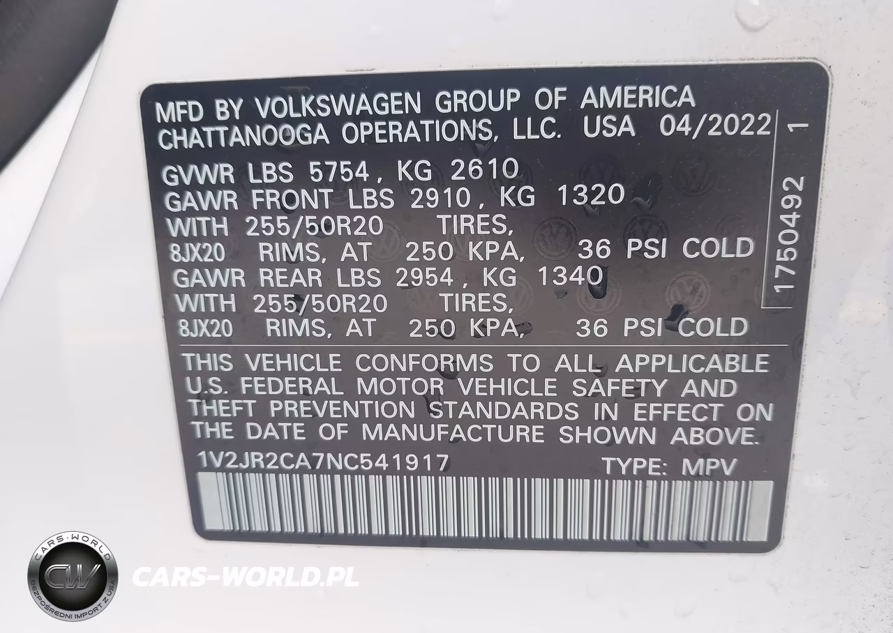 2022 Volkswagen Atlas 3.6L V6 Se W-Technology VIN:1V2JR2CA7NC541917 - 9