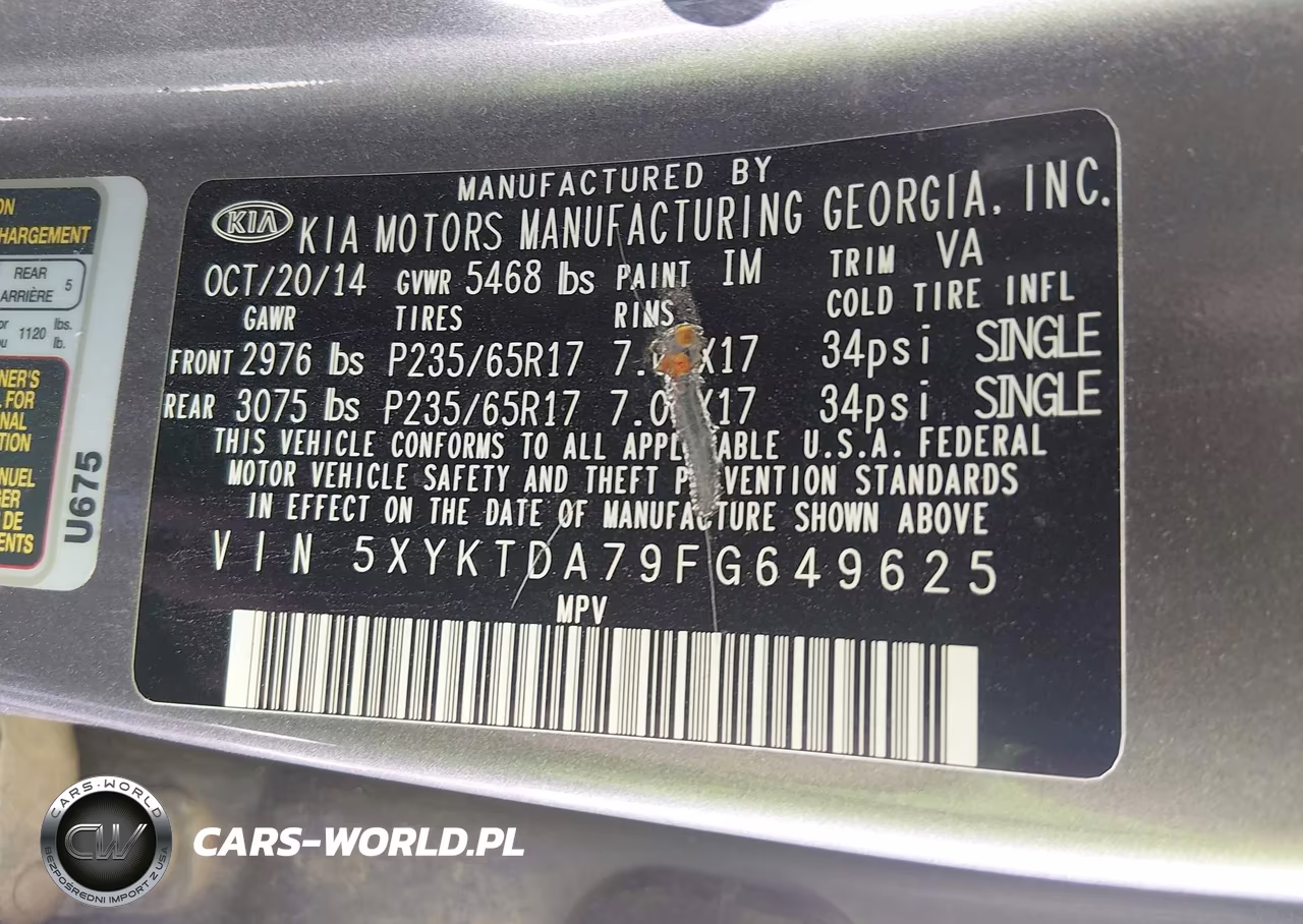 2015 Kia Sorento Lx V6 VIN:5XYKTDA79FG649625 - 9