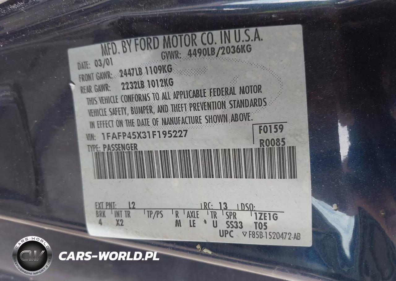 2001 Ford Mustang Gt VIN:1FAFP45X31F195227 - 9
