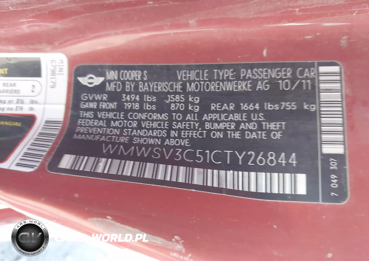 2012 Mini Cooper S VIN:WMWSV3C51CTY26844 - 9