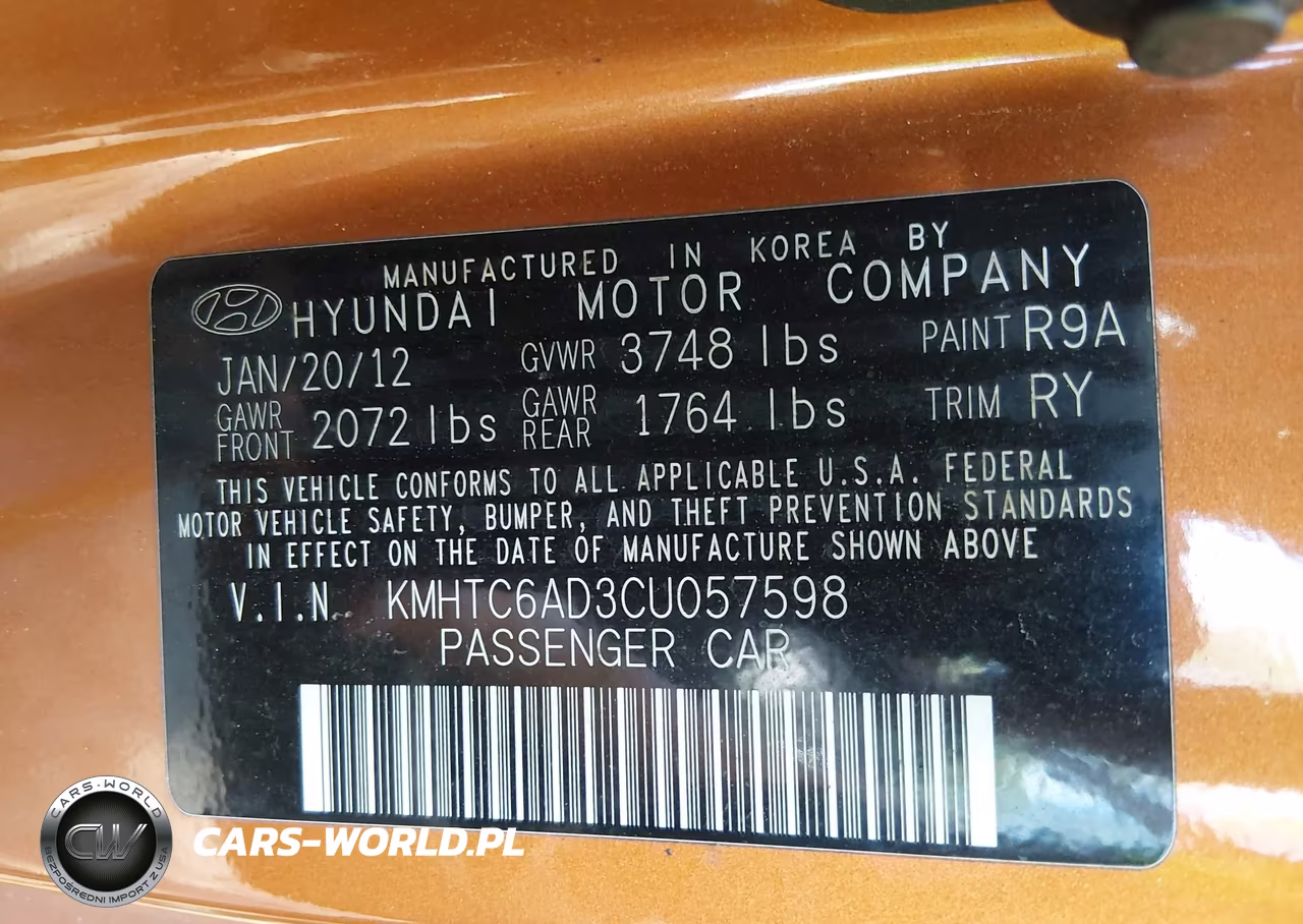 2012 Hyundai Veloster Base W-Black VIN:KMHTC6AD3CU057598 - 9