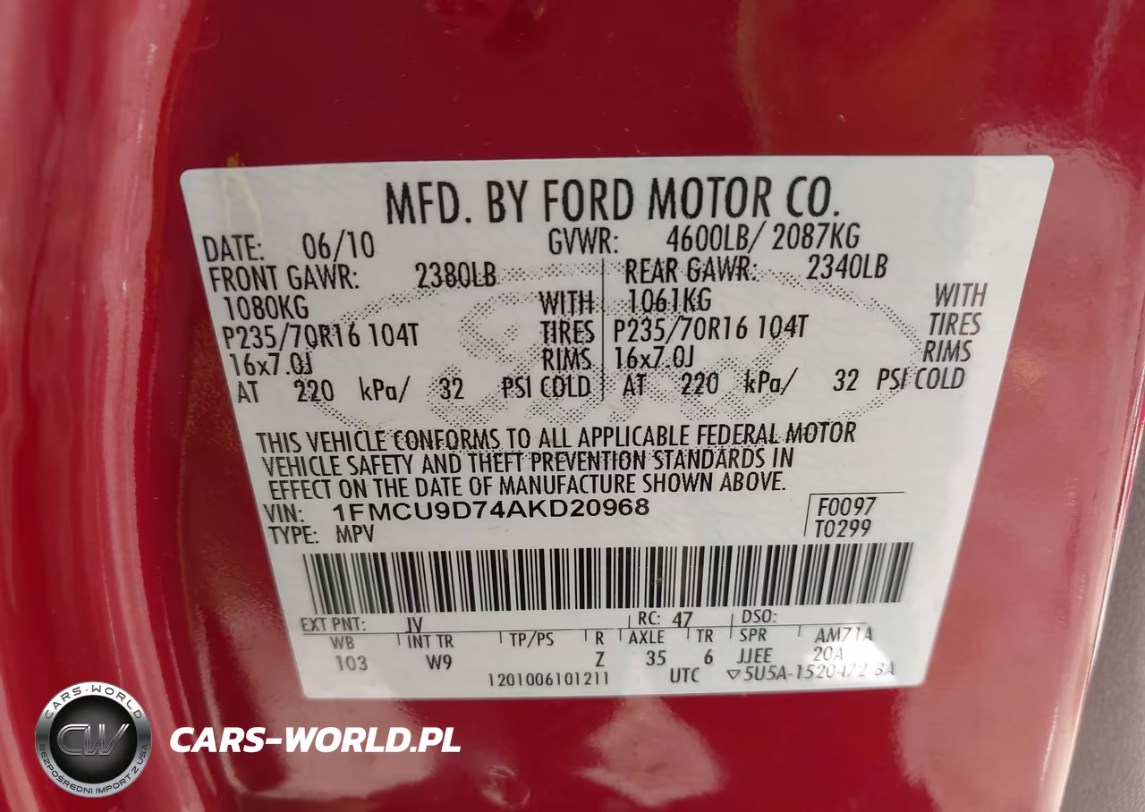 2010 Ford Escape Xlt VIN:1FMCU9D74AKD20968 - 9