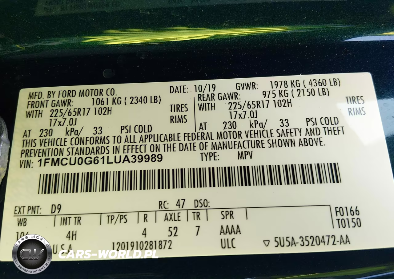 2020 Ford Escape Se VIN:1FMCU0G61LUA39989 - 9