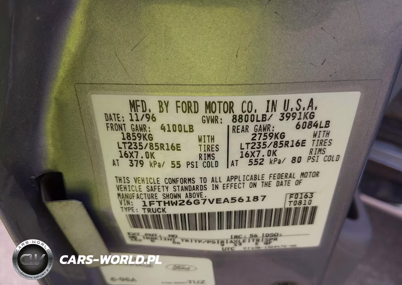 1997 Ford F-250 Xl VIN:1FTHW26G7VEA56187 - 9
