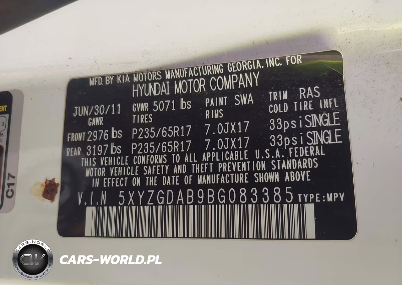 2011 Hyundai Santa Fe Gls VIN:5XYZGDAB9BG083385 - 9