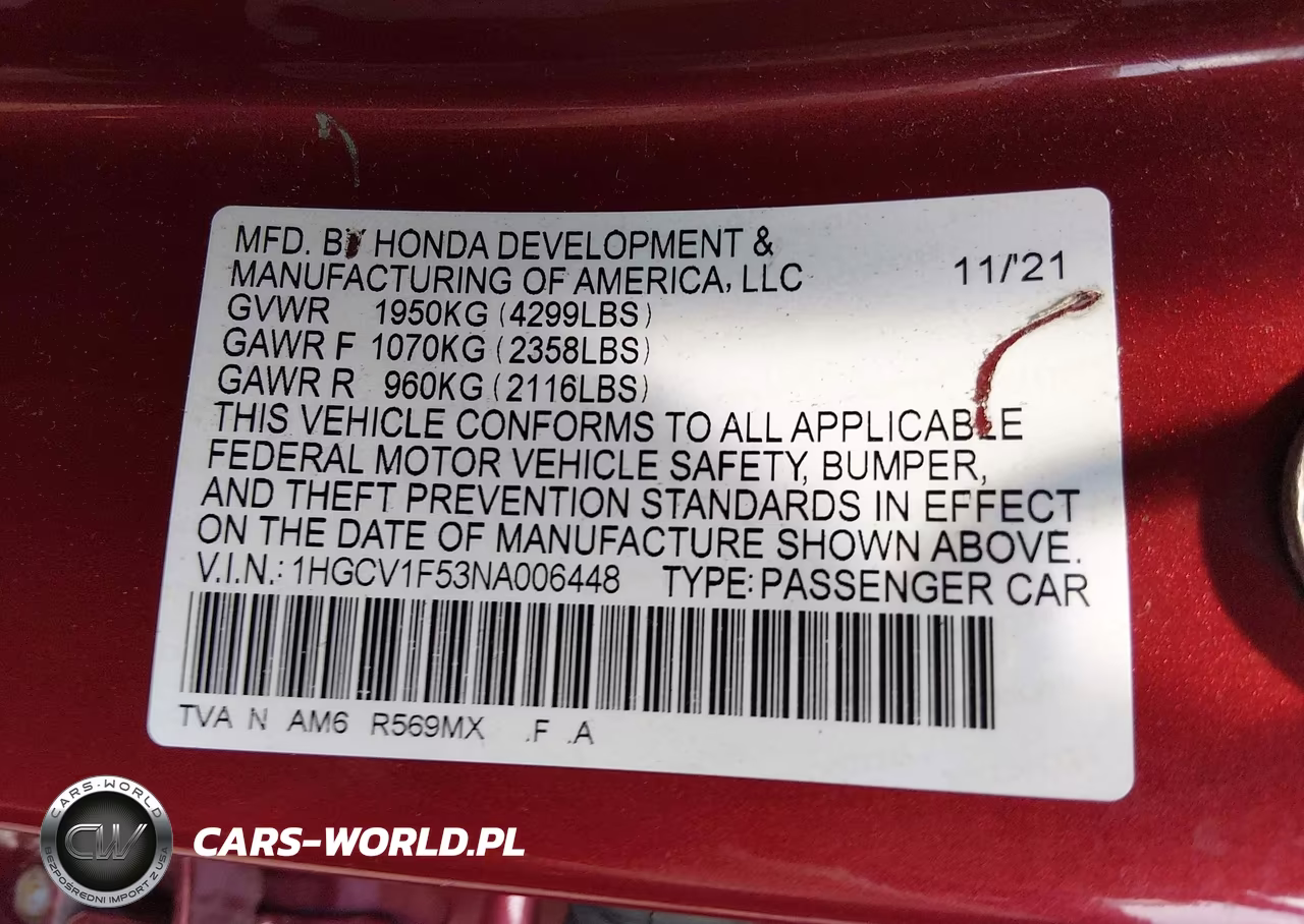 2022 Honda Accord Ex-L VIN:1HGCV1F53NA006448 - 9