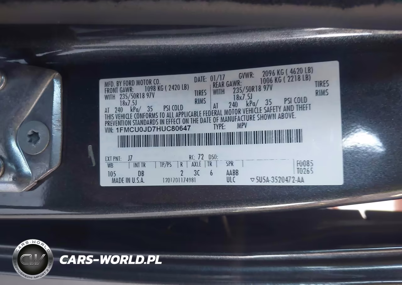 2017 Ford Escape Titanium VIN:1FMCU0JD7HUC80647 - 9