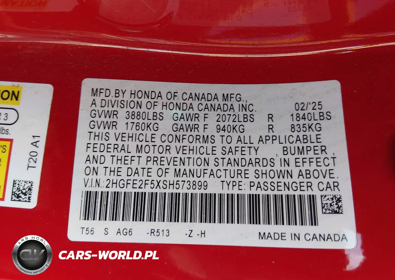 2025 Honda Civic Sport VIN:2HGFE2F5XSH573899 - 9