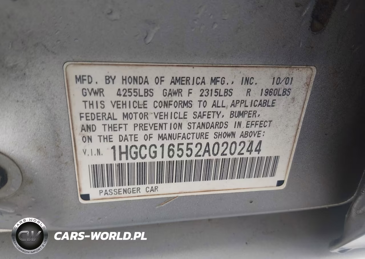 2002 Honda Accord 3.0 Ex VIN:1HGCG16552A020244 - 9