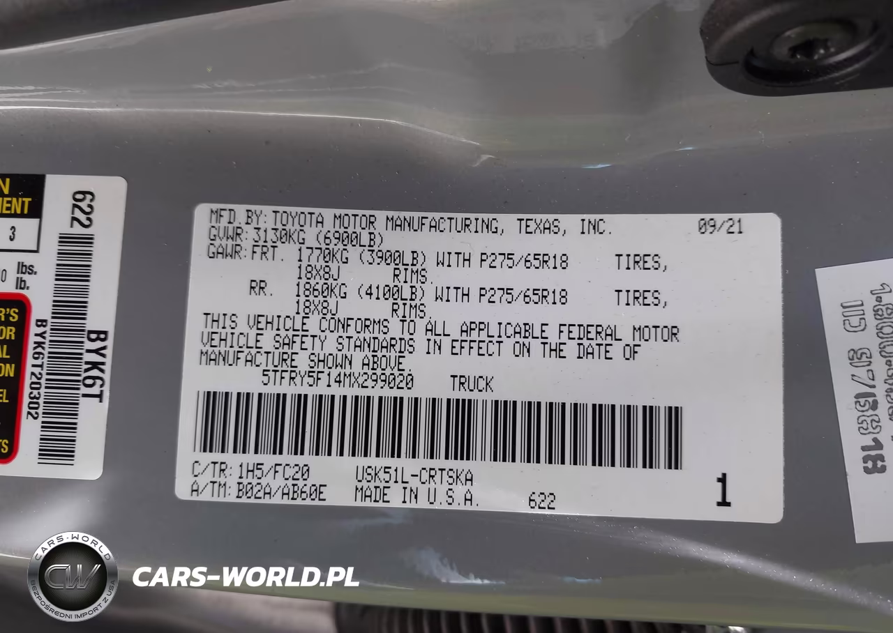 2021 Toyota Tundra Sr5 VIN:5TFRY5F14MX299020 - 9