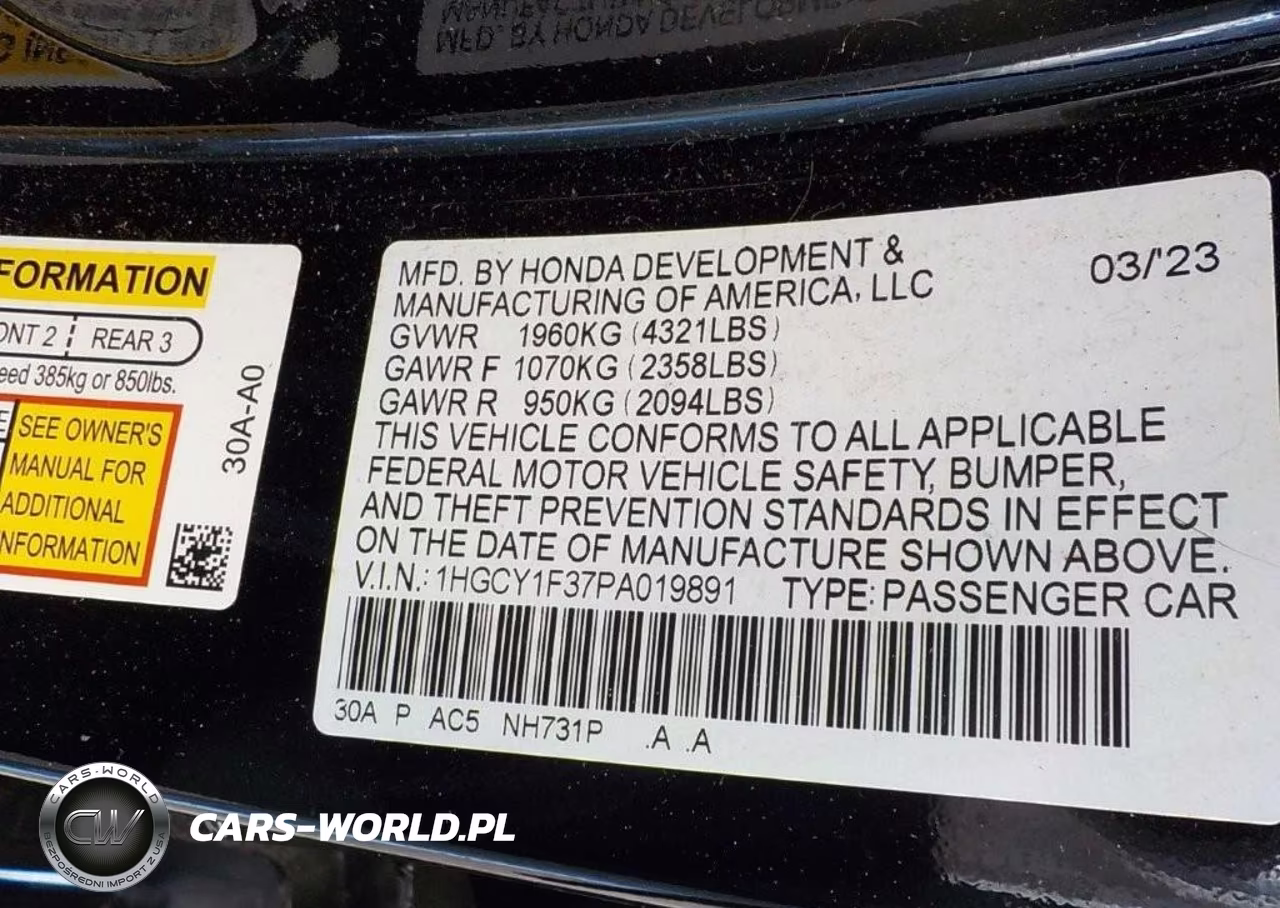2023 Honda Accord Ex VIN:1HGCY1F37PA019891 - 9