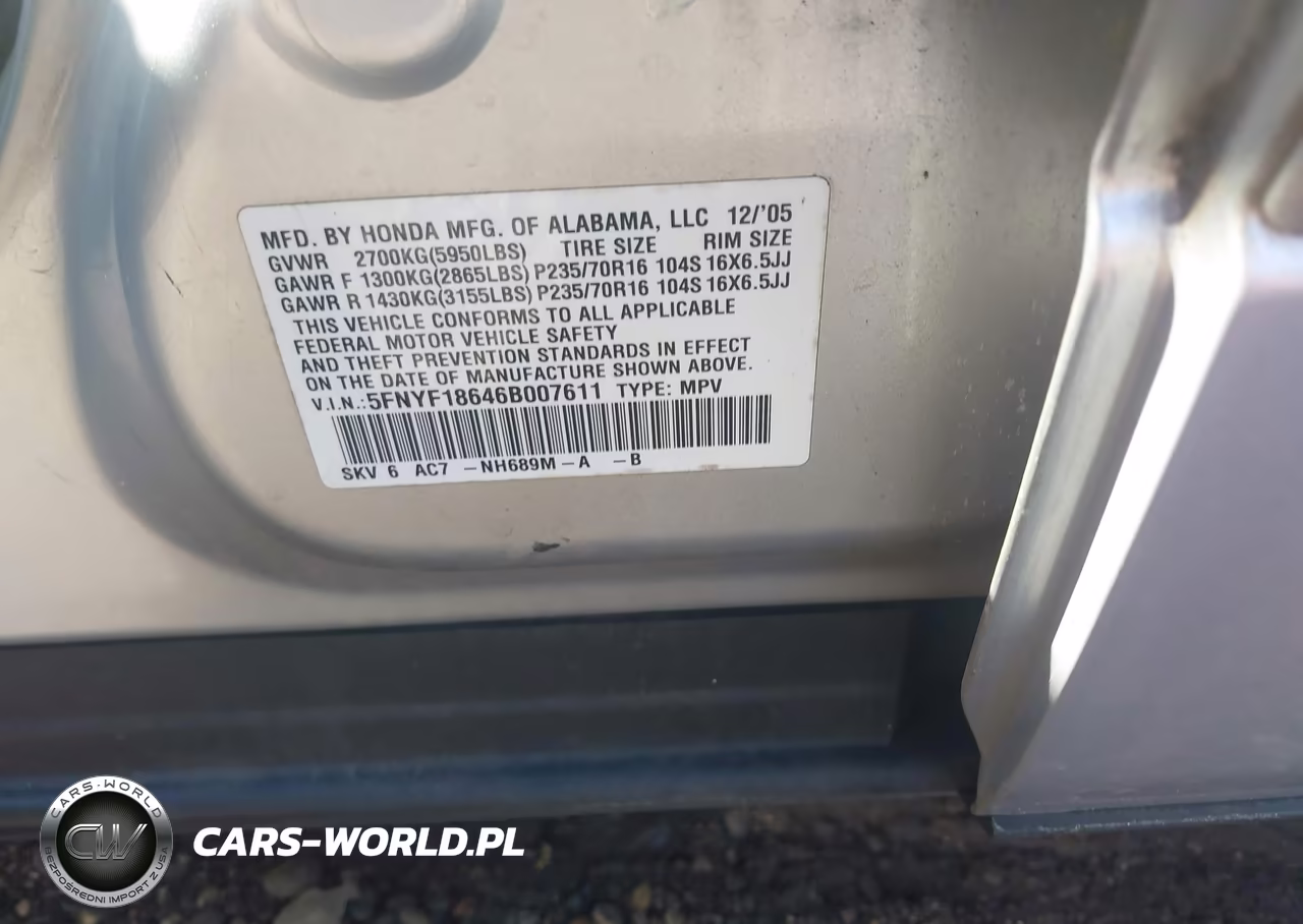 2006 Honda Pilot Ex-L VIN:5FNYF18646B007611 - 9