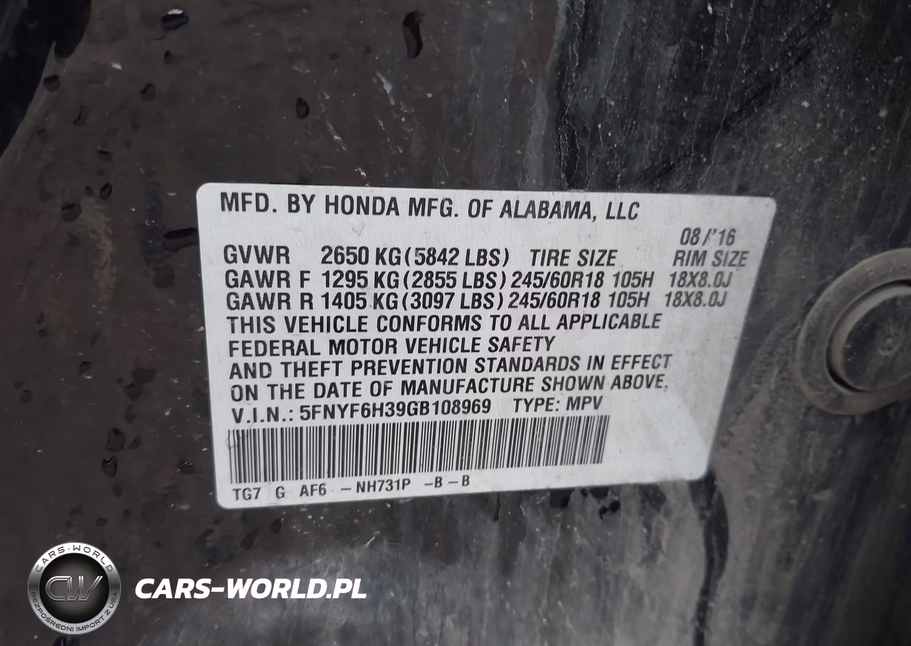 2016 Honda Pilot Ex VIN:5FNYF6H39GB108969 - 9