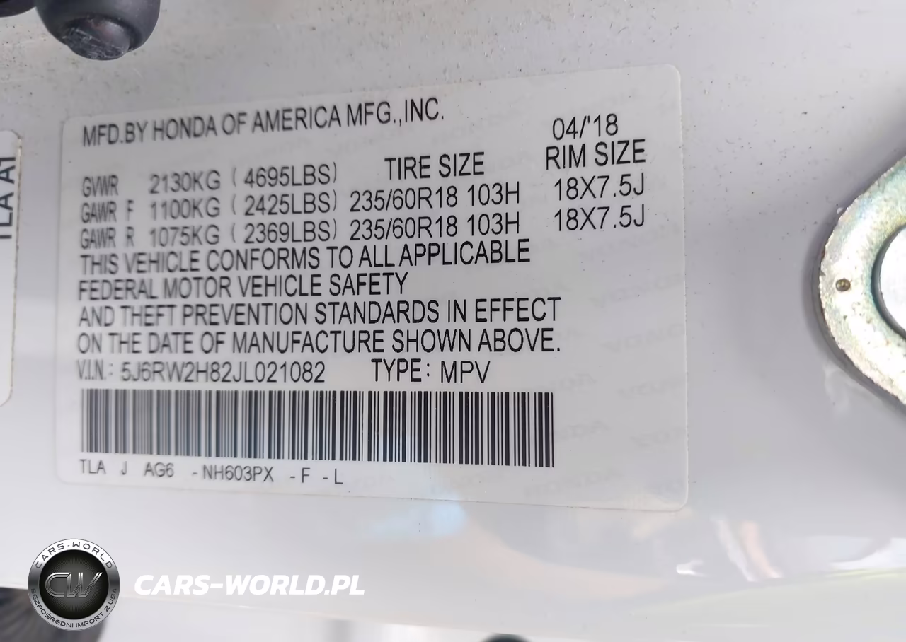 2018 Honda Cr-V VIN:5J6RW2H82JL021082 - 9