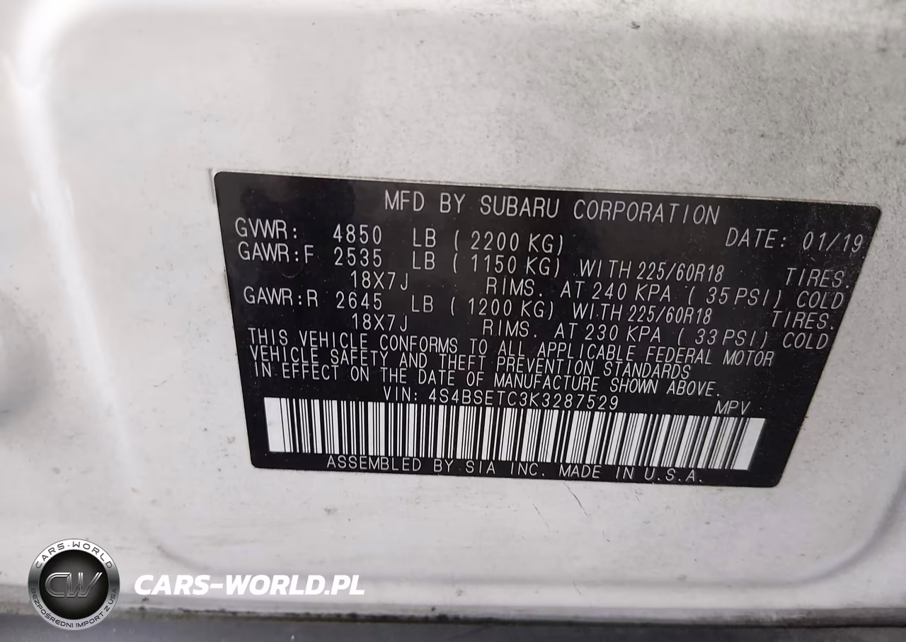 2019 Subaru Outback 3.6R Touring VIN:4S4BSETC3K3287529 - 9