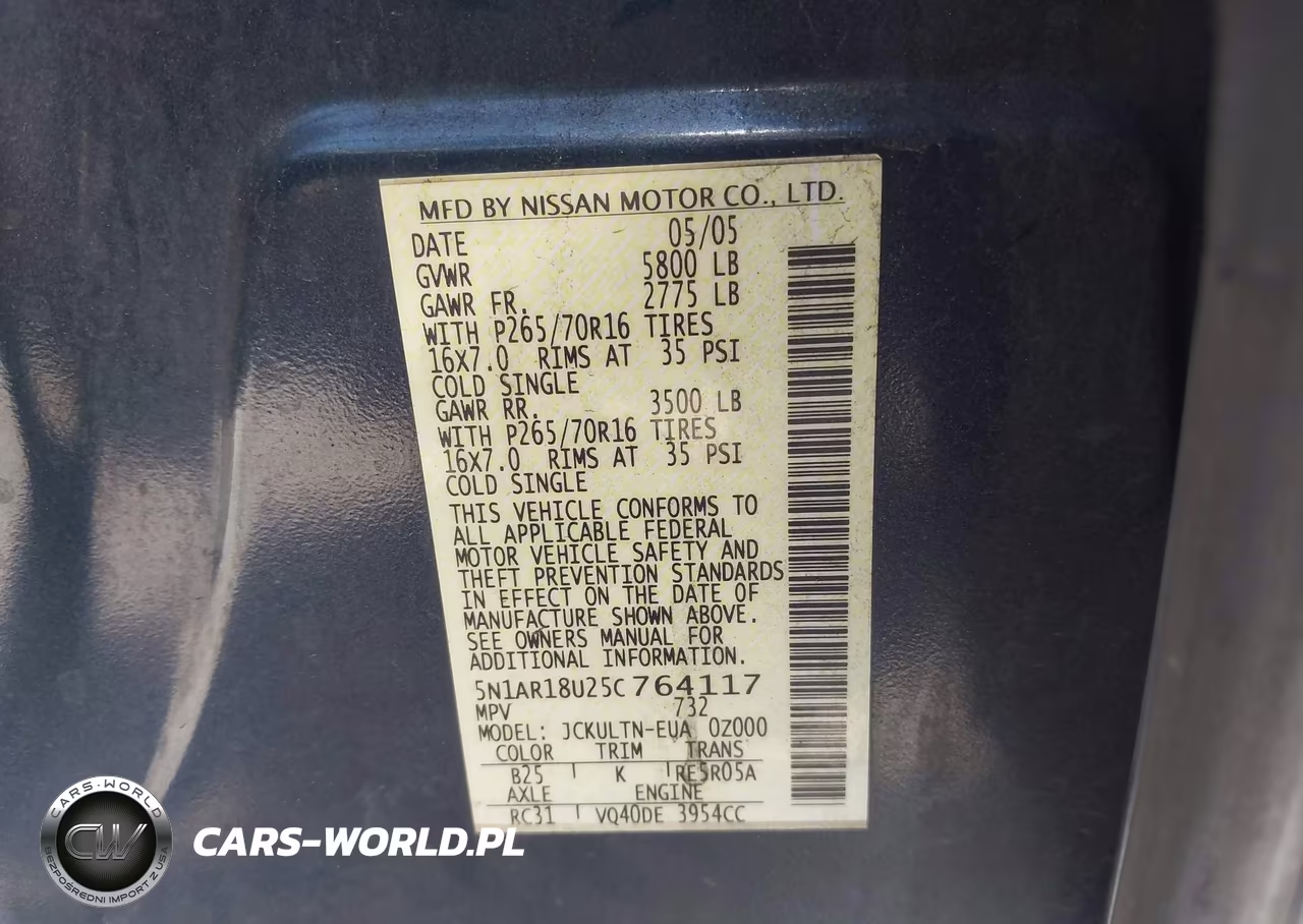 2005 Nissan Pathfinder Se VIN:5N1AR18U25C764117 - 9