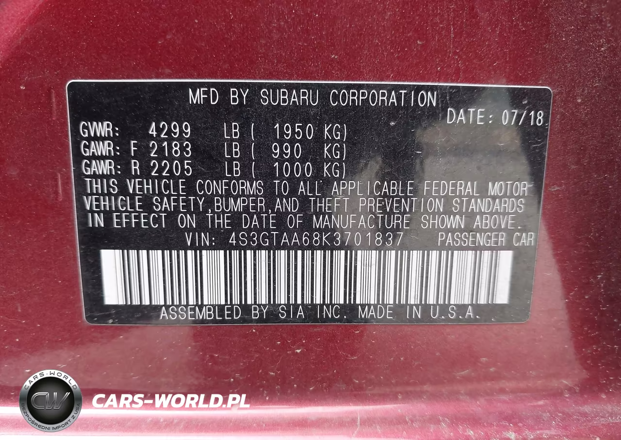 2019 Subaru Impreza 2.0I VIN:4S3GTAA68K3701837 - 9