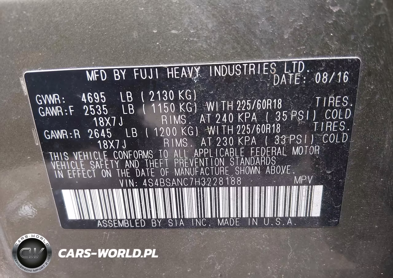 2017 Subaru Outback 2.5I Limited VIN:4S4BSANC7H3228188 - 9