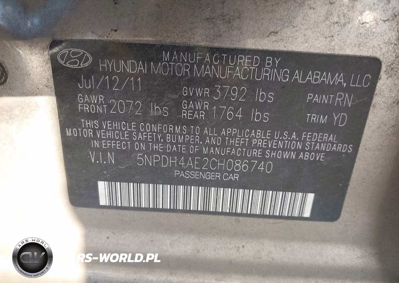 2012 Hyundai Elantra Gls VIN:5NPDH4AE2CH086740 - 9