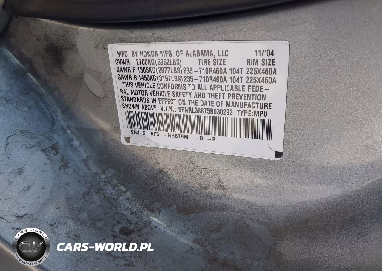 2005 Honda Odyssey VIN:5FNRL38875B030292 - 9