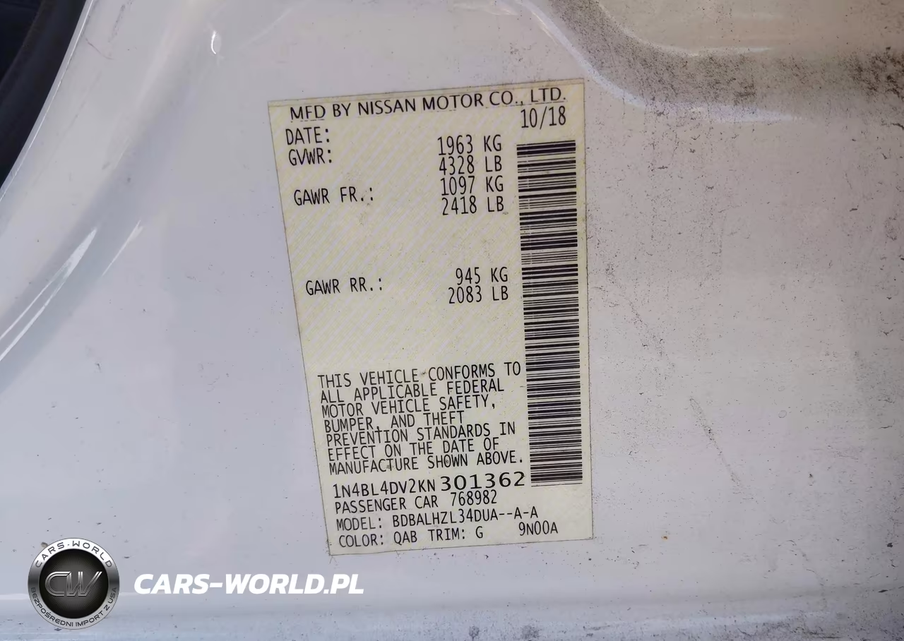 2019 Nissan Altima 2.5 Sv VIN:1N4BL4DV2KN301362 - 9