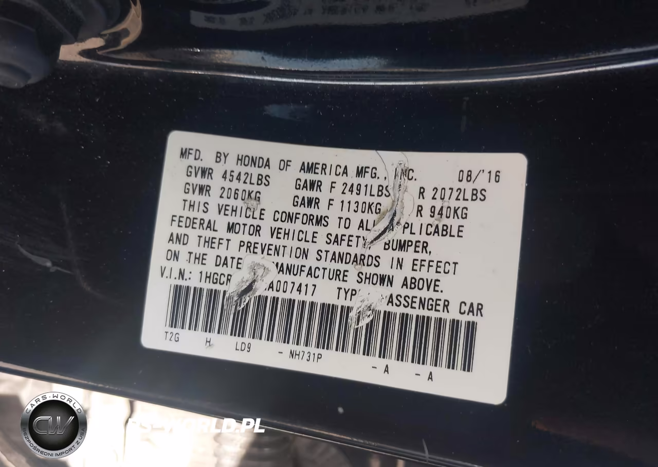 2017 Honda Accord Ex-L V6 VIN:1HGCR3F8XHA007417 - 9