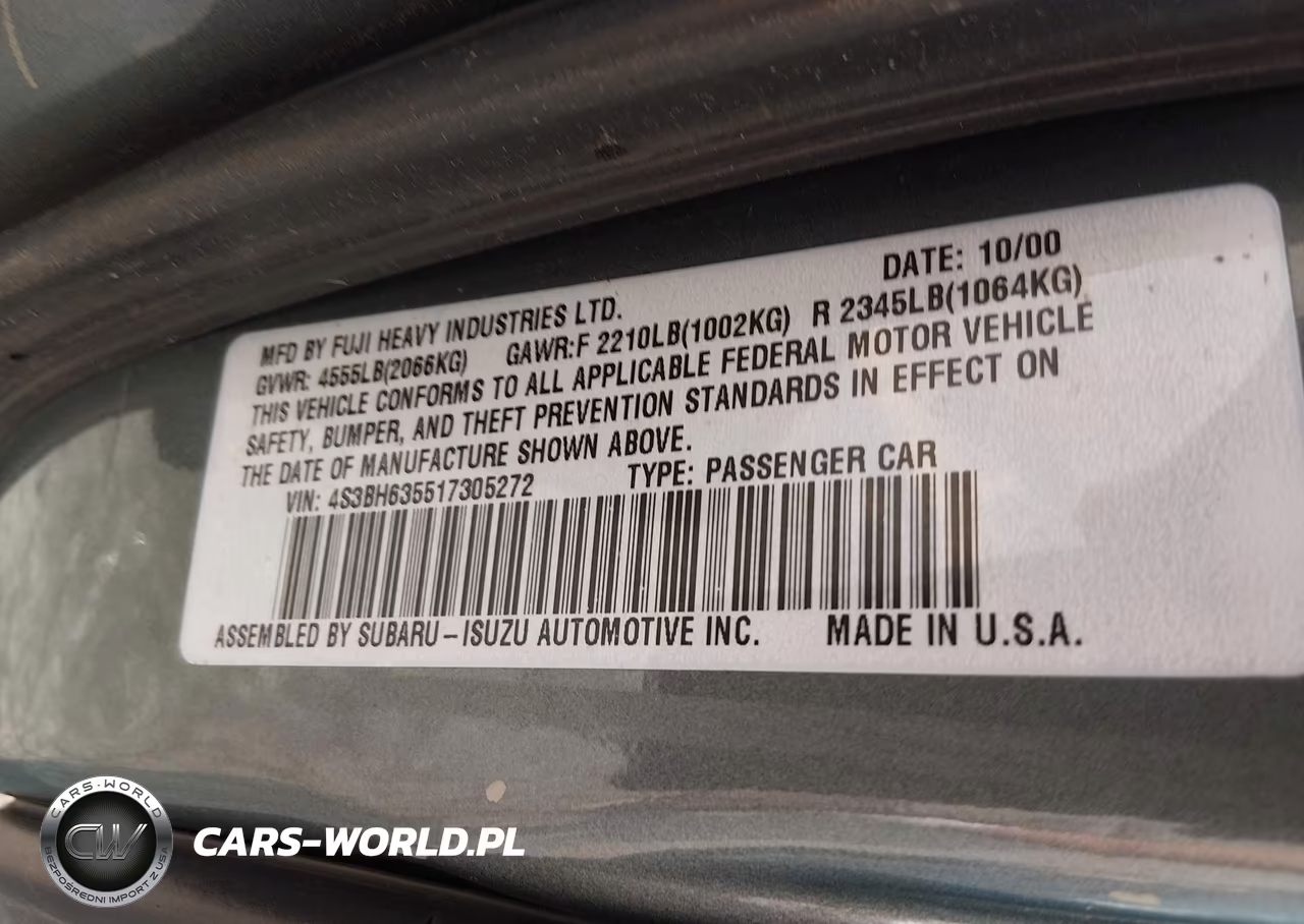 2001 Subaru Legacy L VIN:4S3BH635517305272 - 9