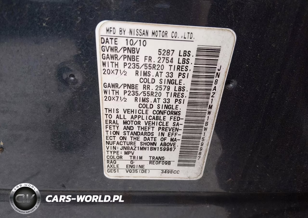 2011 Nissan Murano Le VIN:JN8AZ1MW1BW159967 - 9
