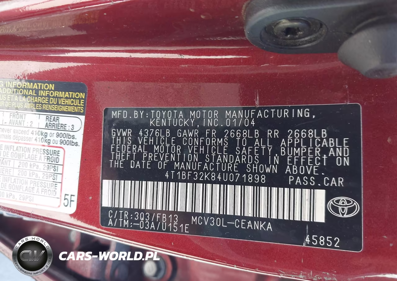2004 Toyota Camry Le V6 VIN:4T1BF32K84U071898 - 9