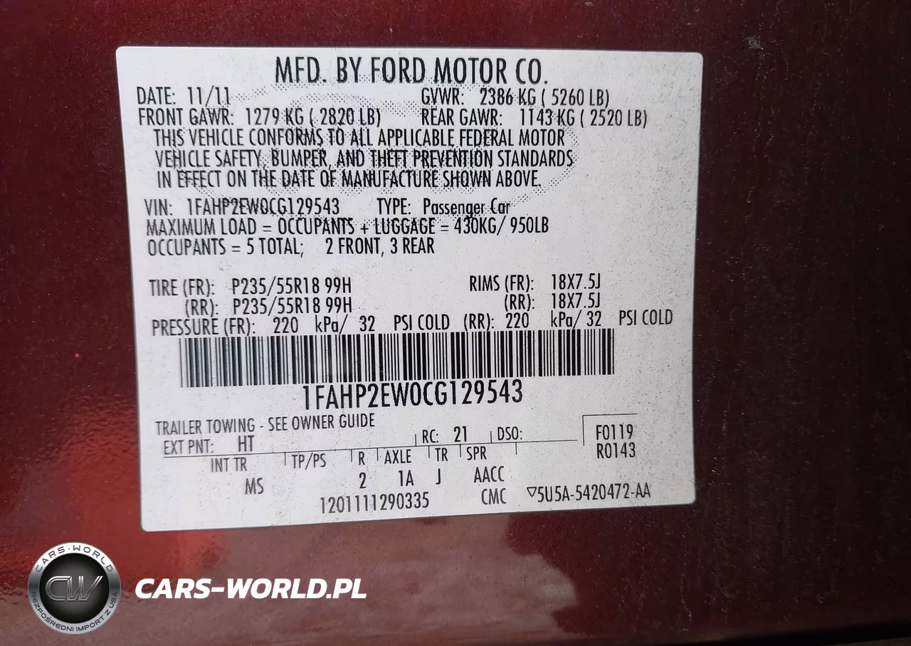 2012 Ford Taurus Sel VIN:1FAHP2EW0CG129543 - 9