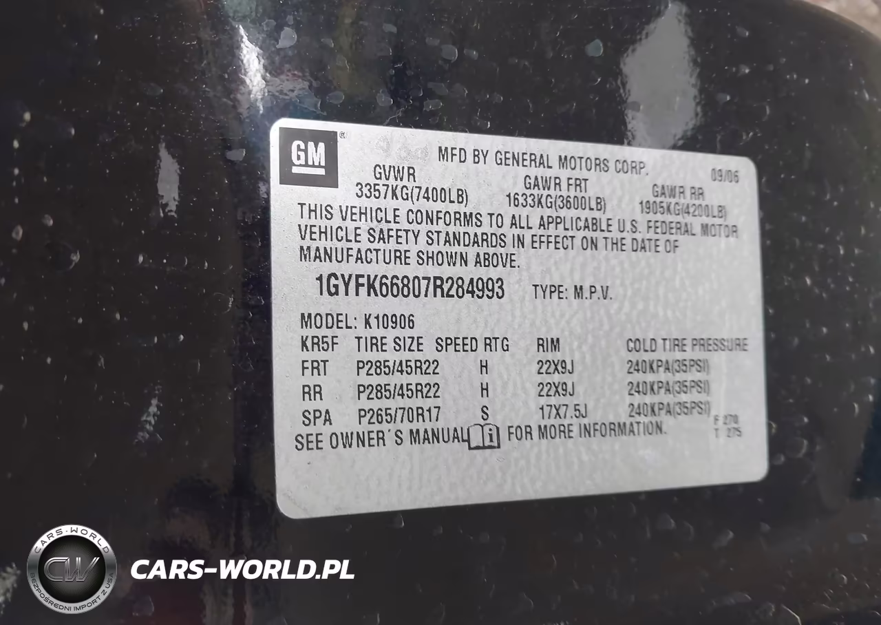 2007 Cadillac Escalade Esv Standard VIN:1GYFK66807R284993 - 9
