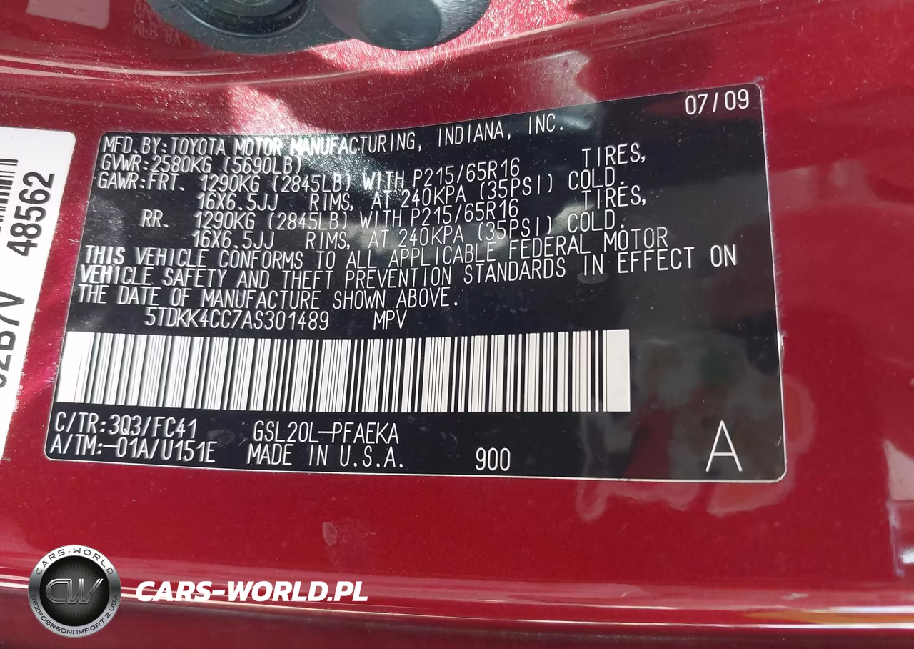 2010 Toyota Sienna Le VIN:5TDKK4CC7AS301489 - 9