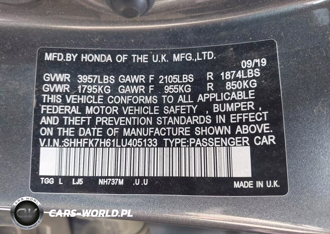 2020 Honda Civic Ex VIN:SHHFK7H61LU405133 - 9