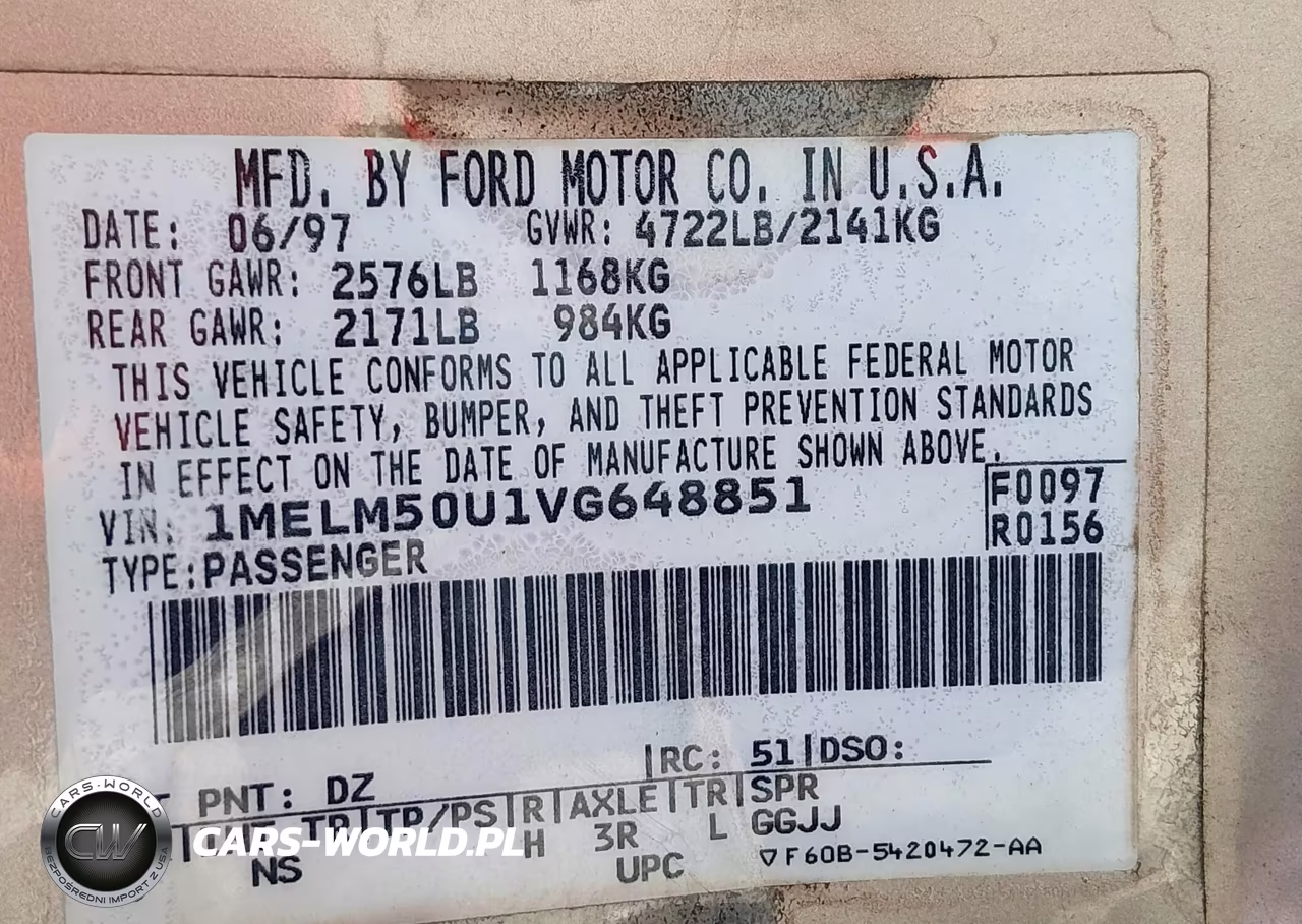 1997 Mercury Sable Gs VIN:1MELM50U1VG648851 - 9