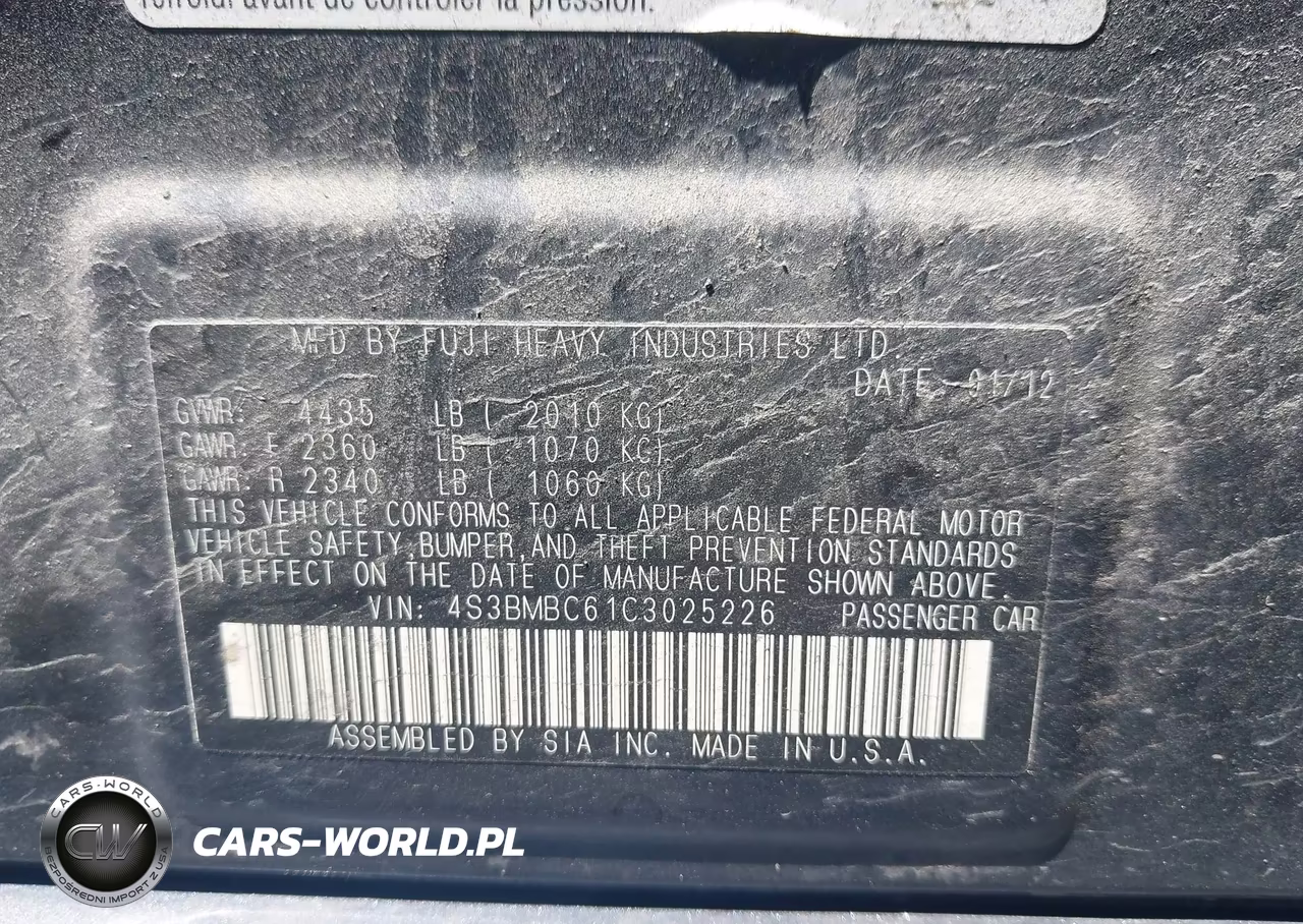 2012 Subaru Legacy 2.5I Premium VIN:4S3BMBC61C3025226 - 9