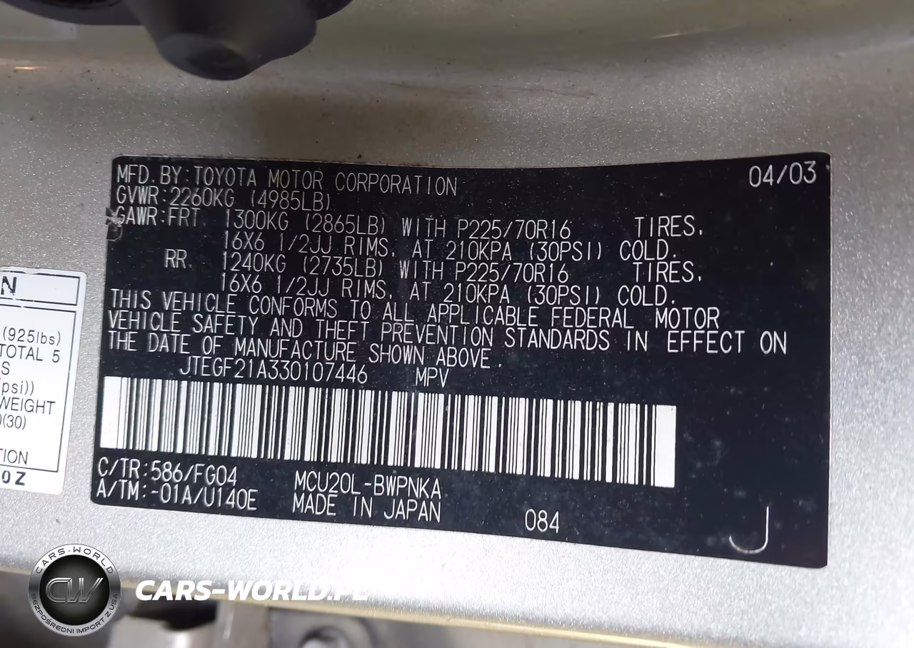 2003 Toyota Highlander V6 VIN:JTEGF21A330107446 - 9