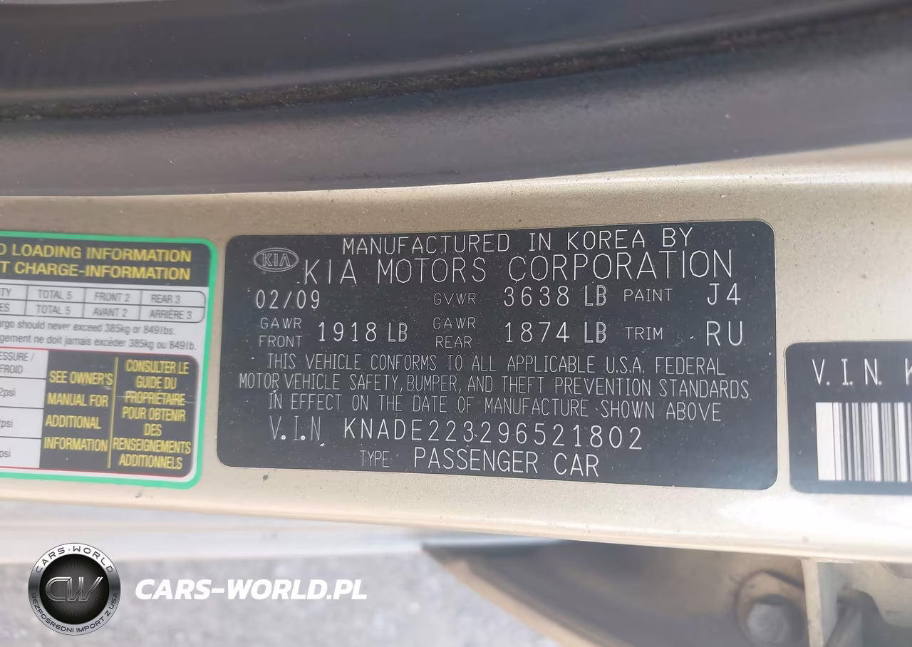 2009 Kia Rio Lx VIN:KNADE223296521802 - 9