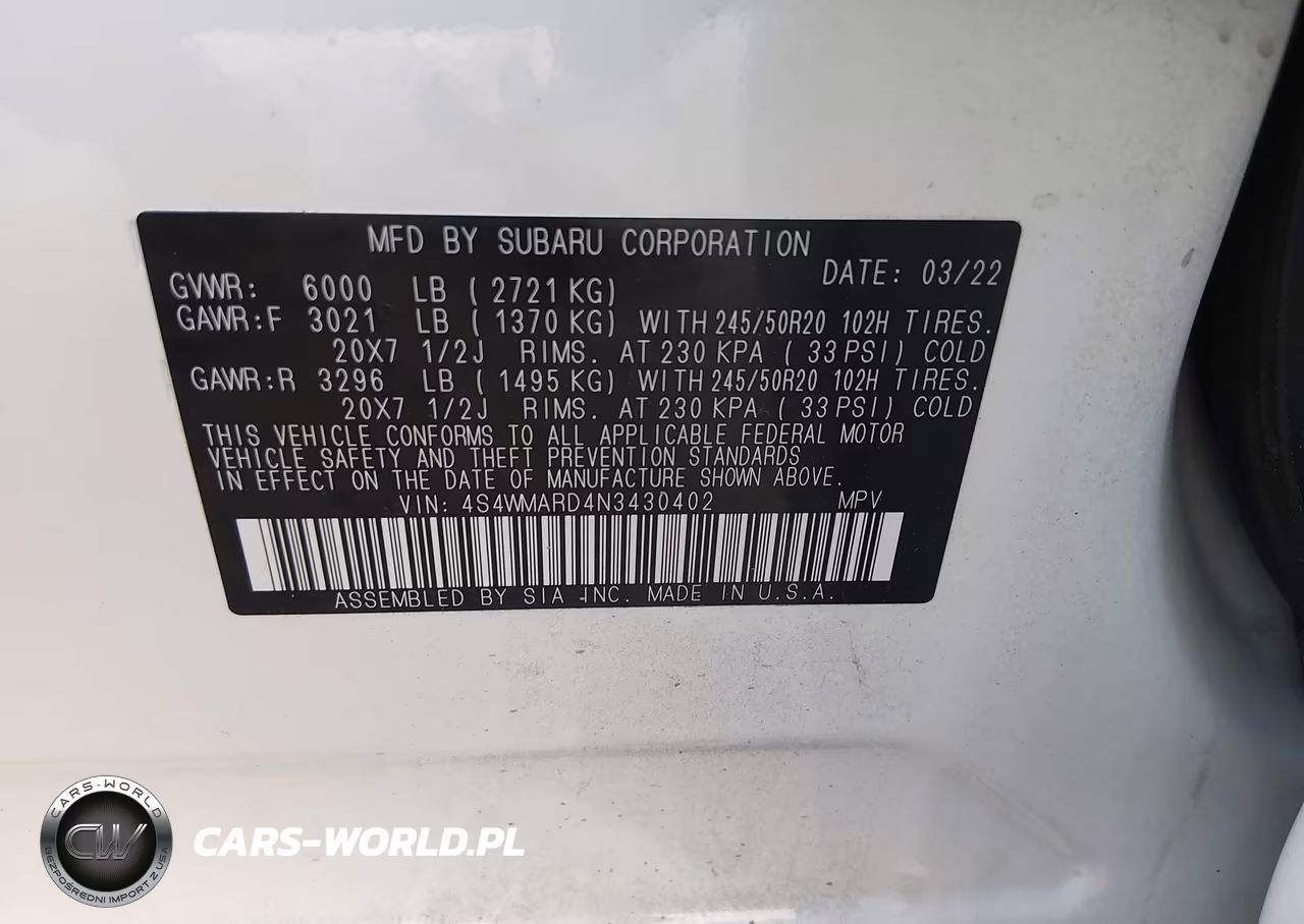 2022 Subaru Ascent Touring VIN:4S4WMARD4N3430402 - 9