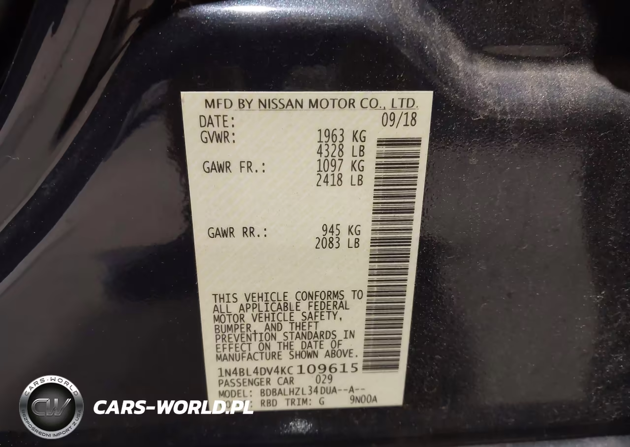 2019 Nissan Altima 2.5 Sv VIN:1N4BL4DV4KC109615 - 9