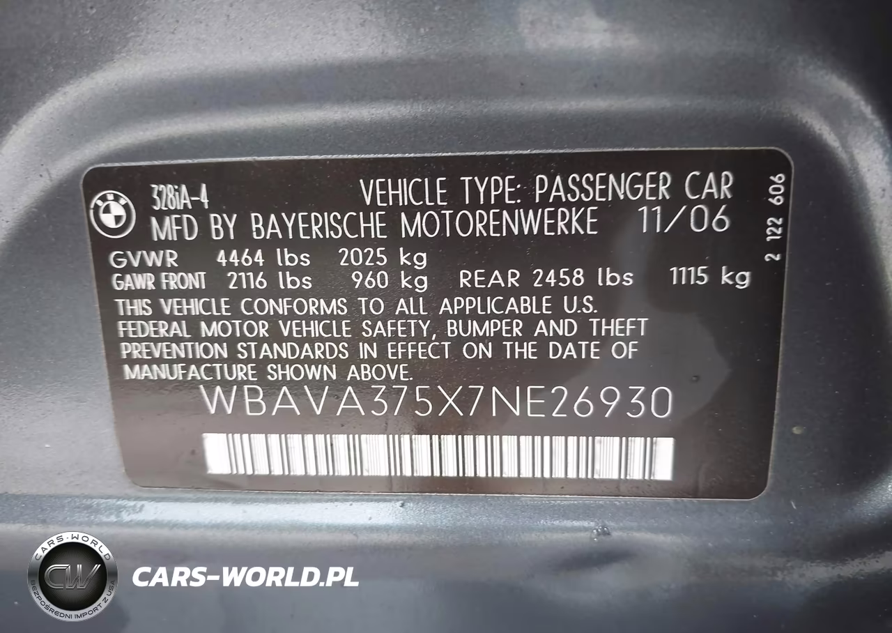 2007 BMW 328I VIN:WBAVA375X7NE26930 - 9