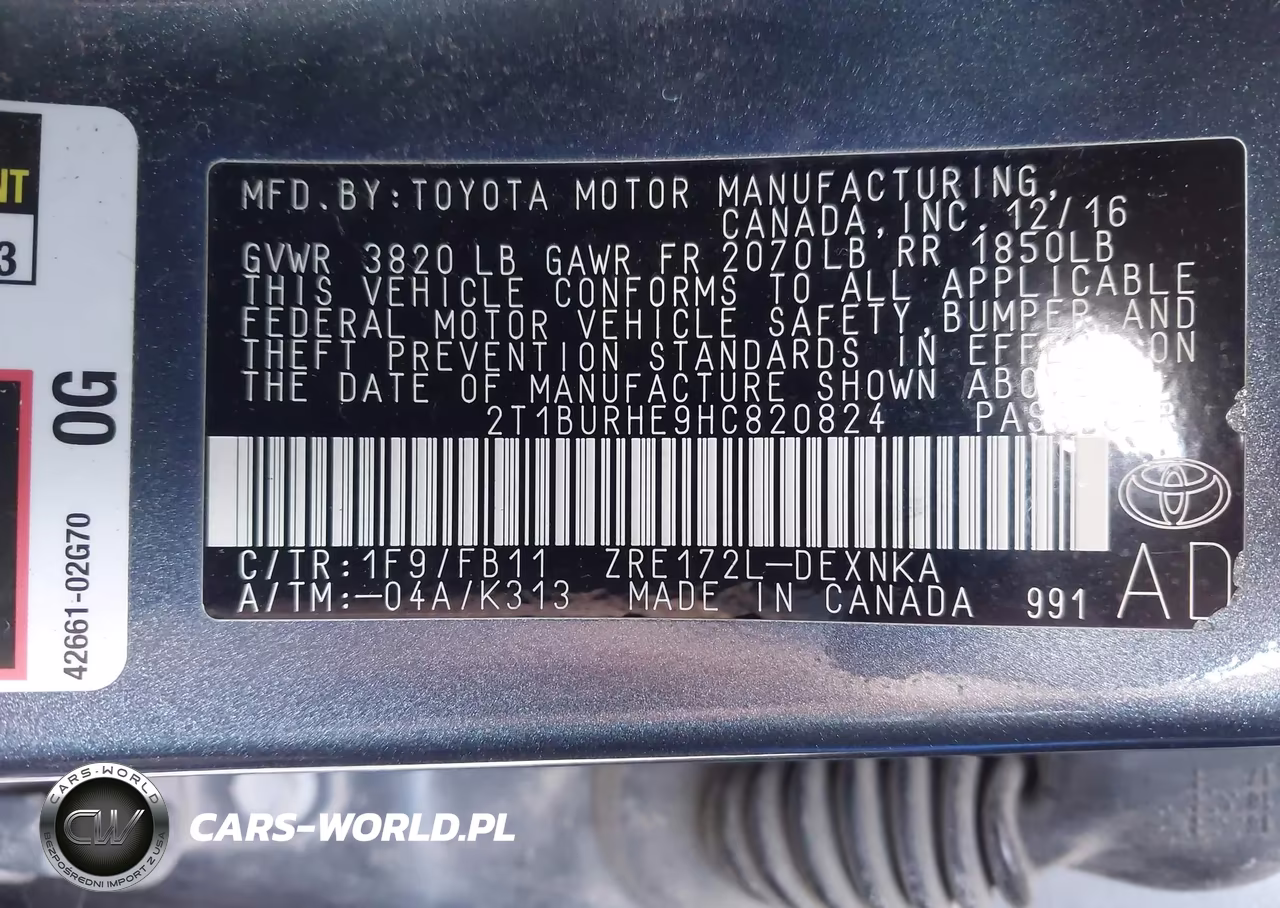 2017 Toyota Corolla Le VIN:2T1BURHE9HC820824 - 9