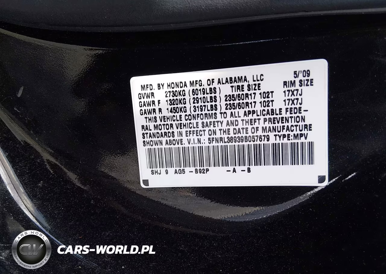 2009 Honda Odyssey Touring VIN:5FNRL38939B057679 - 9