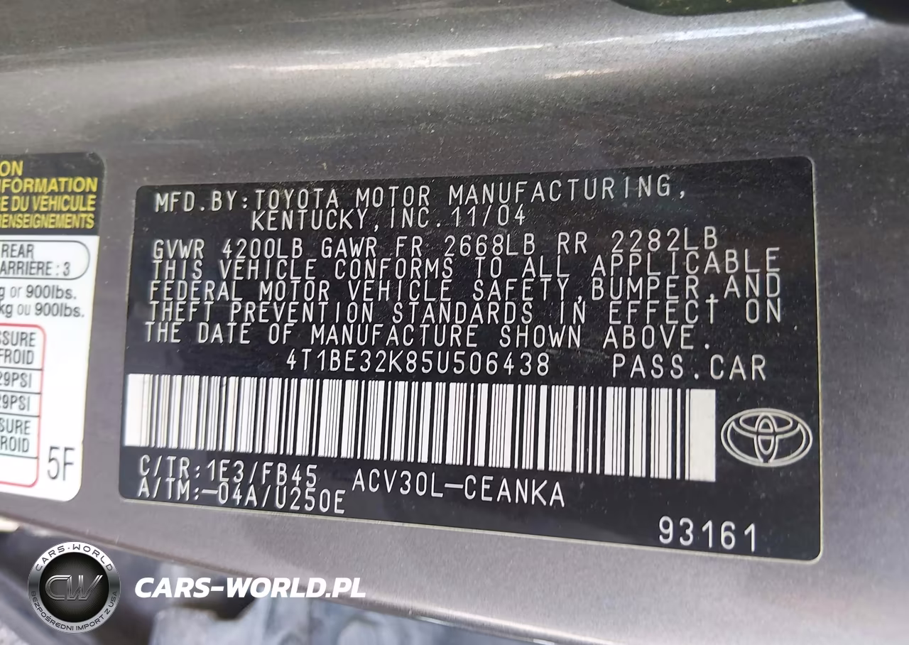 2005 Toyota Camry Le VIN:4T1BE32K85U506438 - 9