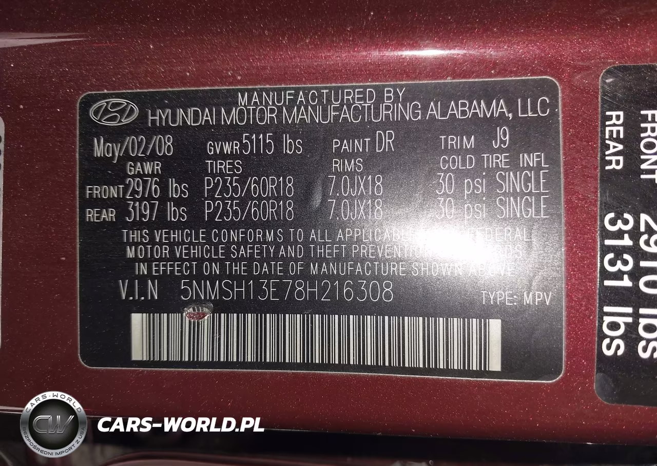 2008 Hyundai Santa Fe Limited-Se VIN:5NMSH13E78H216308 - 9