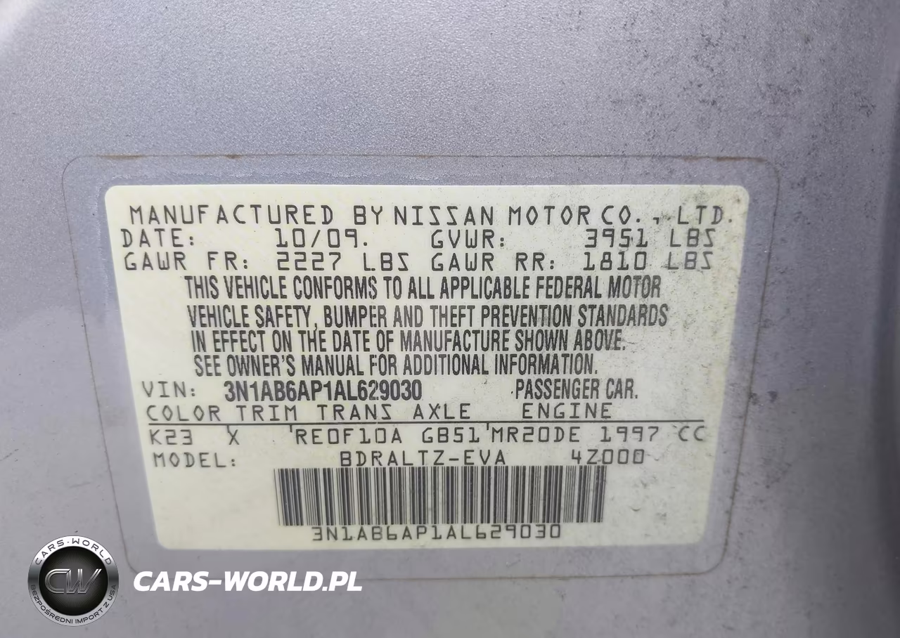 2010 Nissan Sentra 2.0S VIN:3N1AB6AP1AL629030 - 9