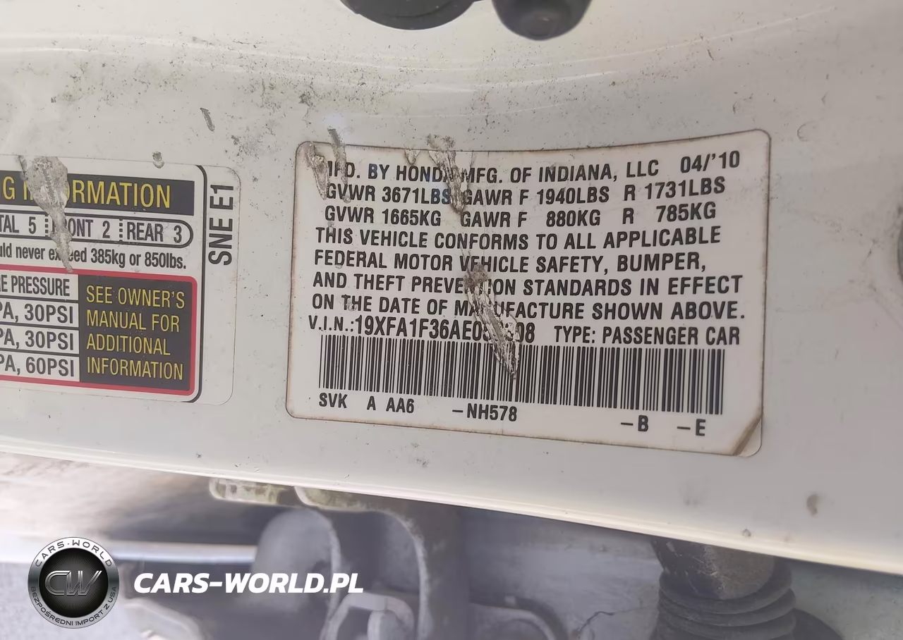 2010 Honda Civic Vp VIN:19XFA1F36AE053308 - 9