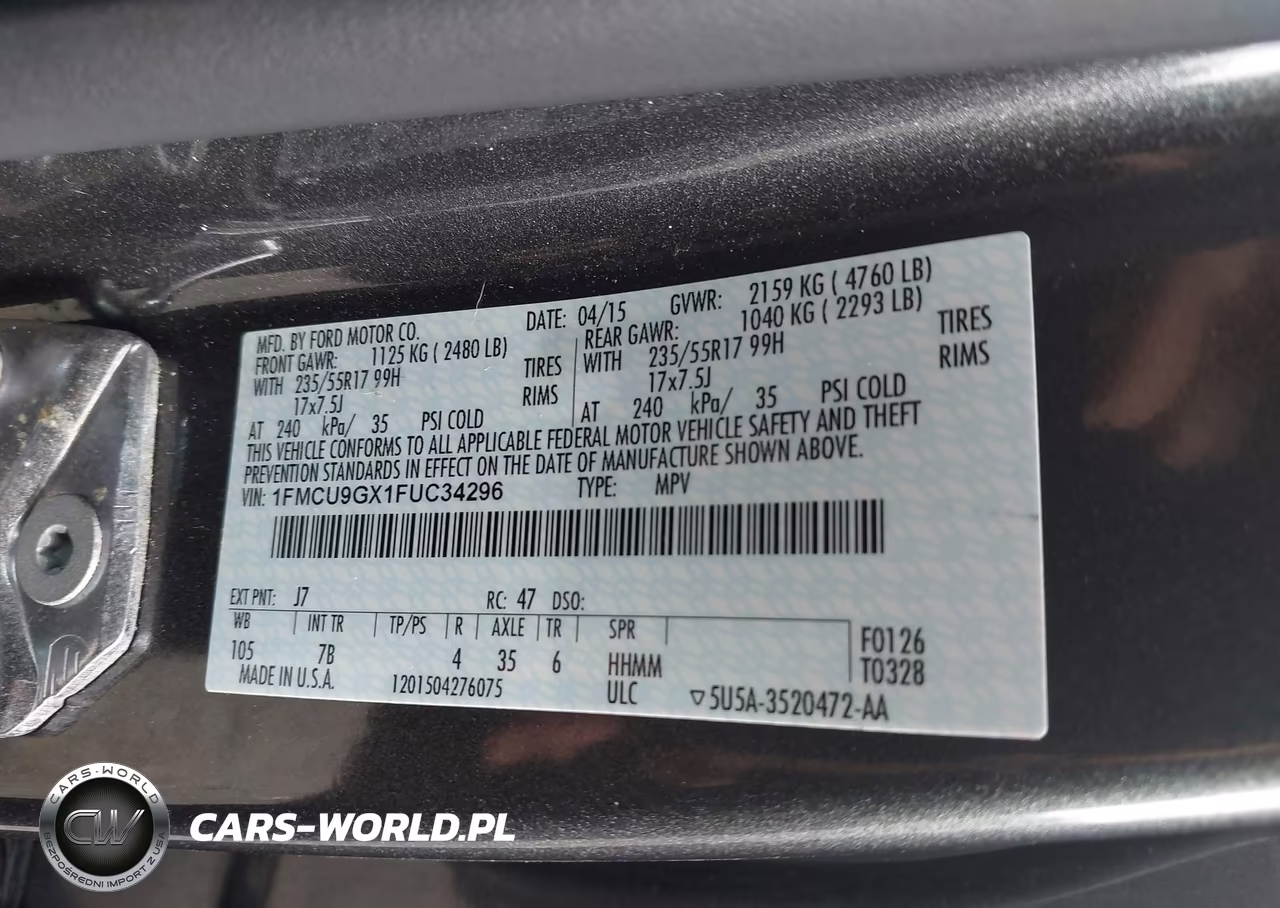 2015 Ford Escape Se VIN:1FMCU9GX1FUC34296 - 9