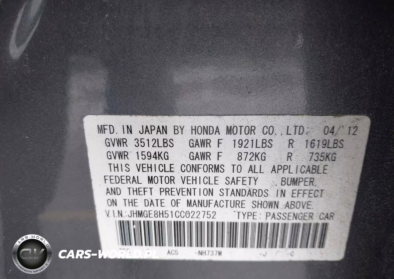 2012 Honda Fit Sport VIN:JHMGE8H51CC022752 - 9